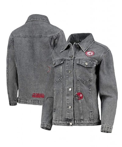 Women's Gray Alabama Crimson Tide Patches Full-Button Denim Jacket Gray $60.75 Jackets