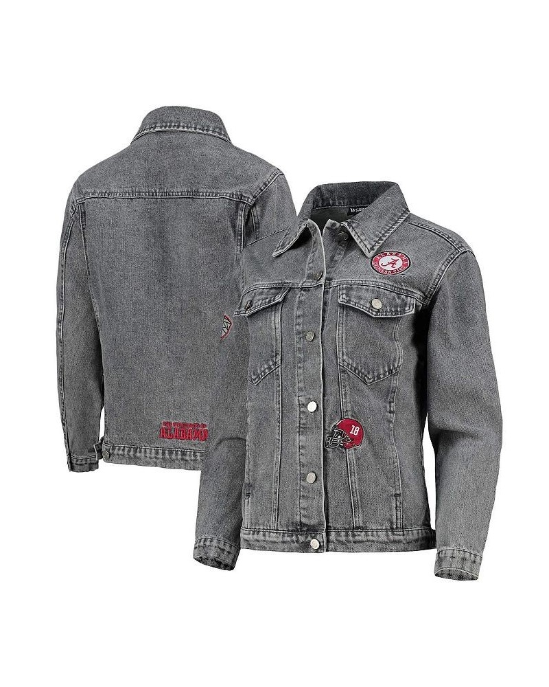 Women's Gray Alabama Crimson Tide Patches Full-Button Denim Jacket Gray $60.75 Jackets