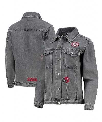 Women's Gray Alabama Crimson Tide Patches Full-Button Denim Jacket Gray $60.75 Jackets