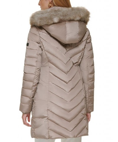 Women's Faux-Fur-Trim Hooded Water-Resistant Puffer Coat Tan/Beige $72.00 Coats