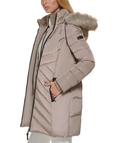 Women's Faux-Fur-Trim Hooded Water-Resistant Puffer Coat Tan/Beige $72.00 Coats