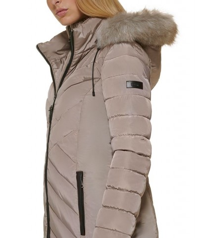 Women's Faux-Fur-Trim Hooded Water-Resistant Puffer Coat Tan/Beige $72.00 Coats