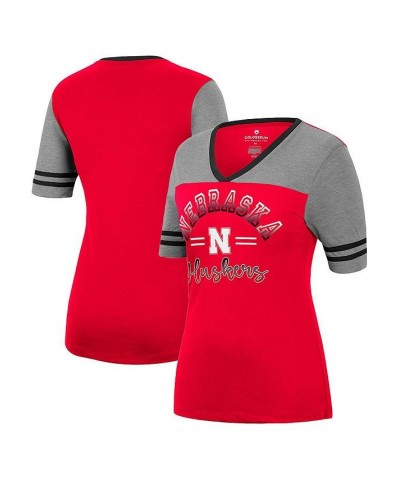 Women's Scarlet Heathered Gray Nebraska Huskers There You Are V-Neck T-shirt Scarlet, Heathered Gray $26.99 Tops