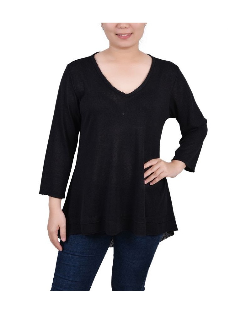 Petite 3/4 Sleeve V-neck Top Black $14.08 Tops