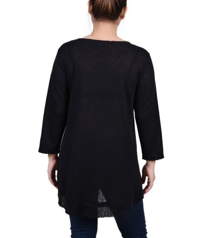 Petite 3/4 Sleeve V-neck Top Black $14.08 Tops