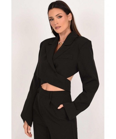 Maddie Cropped Backless Women's Black Blazer Black $77.91 Jackets