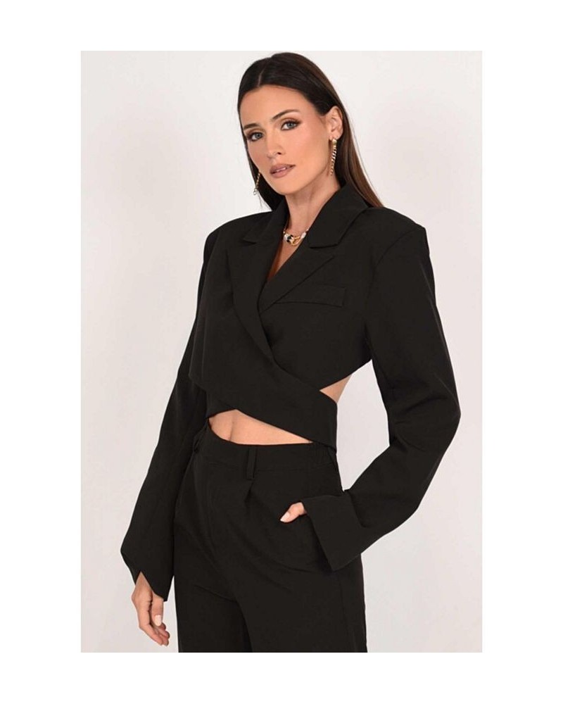 Maddie Cropped Backless Women's Black Blazer Black $77.91 Jackets