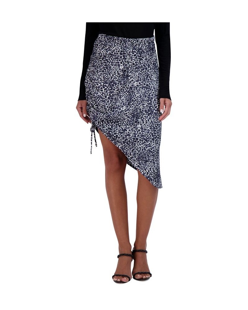 Women's Asymmetric Leopard-Print Skirt Navy / Off White $56.67 Skirts