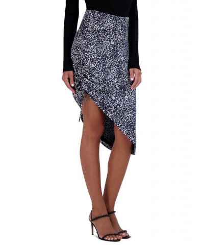 Women's Asymmetric Leopard-Print Skirt Navy / Off White $56.67 Skirts