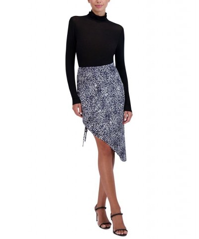 Women's Asymmetric Leopard-Print Skirt Navy / Off White $56.67 Skirts