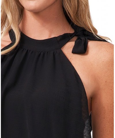 Women's Tiered Tie-Neck Sleeveless Halter Blouse Rich Black $23.76 Tops