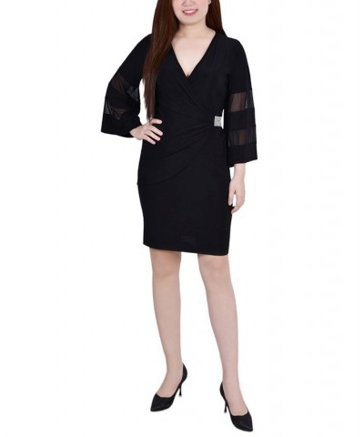 Petite Sheer-Sleeve Wrap Dress Black $21.06 Dresses