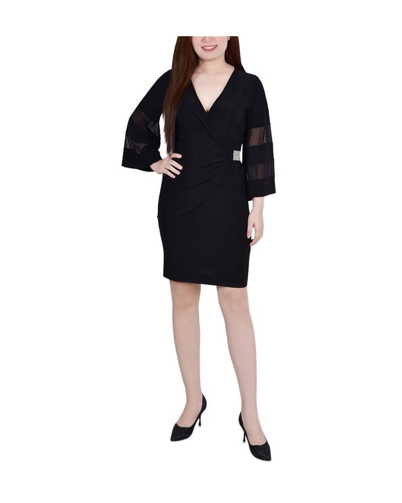 Petite Sheer-Sleeve Wrap Dress Black $21.06 Dresses