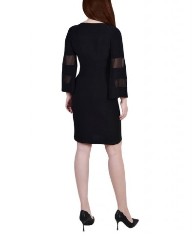 Petite Sheer-Sleeve Wrap Dress Black $21.06 Dresses