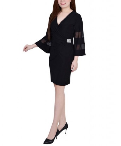 Petite Sheer-Sleeve Wrap Dress Black $21.06 Dresses