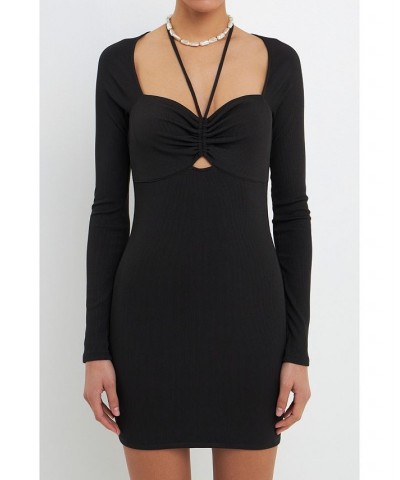 Women's Center Ruched Haltered Fitted Mini Dress Black $43.20 Dresses