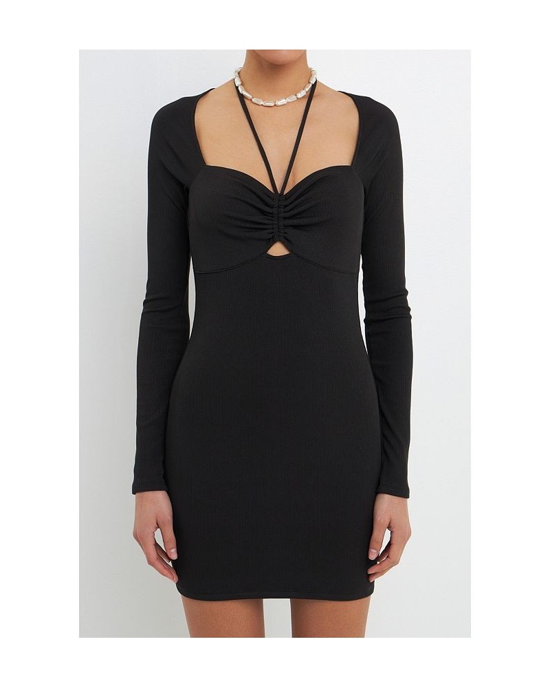 Women's Center Ruched Haltered Fitted Mini Dress Black $43.20 Dresses