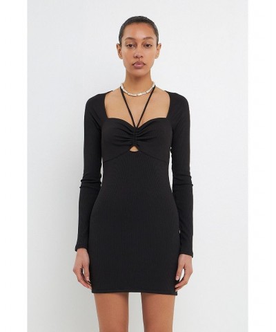 Women's Center Ruched Haltered Fitted Mini Dress Black $43.20 Dresses