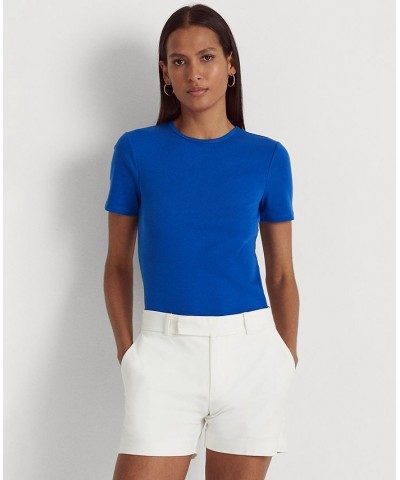 Women's Stretch Cotton Crewneck T-Shirt Blue Saturn $25.59 Tops