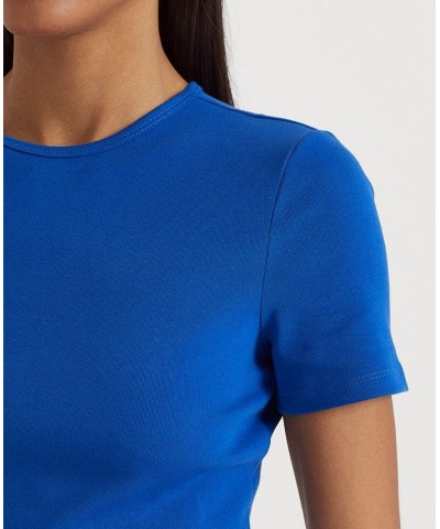 Women's Stretch Cotton Crewneck T-Shirt Blue Saturn $25.59 Tops