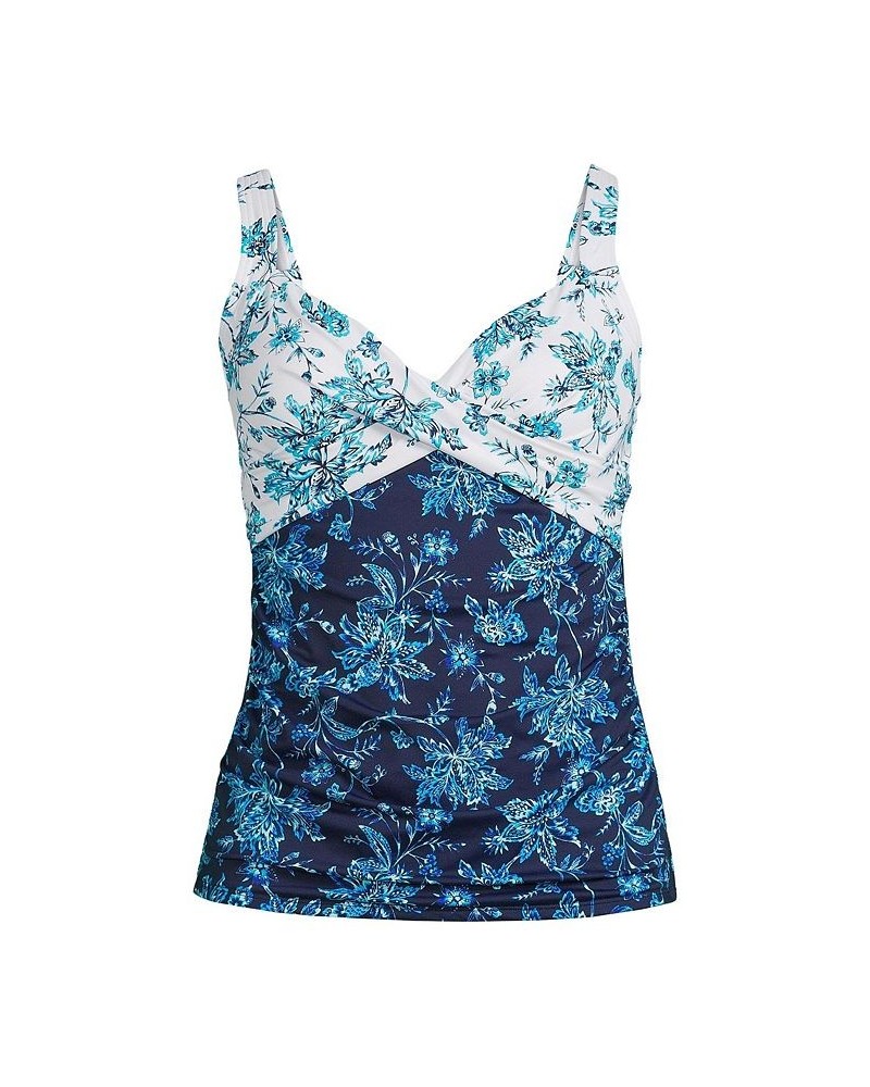 Women's Plus Size Long V-Neck Wrap Underwire Tankini Swimsuit Top Blue $44.62 Swimsuits