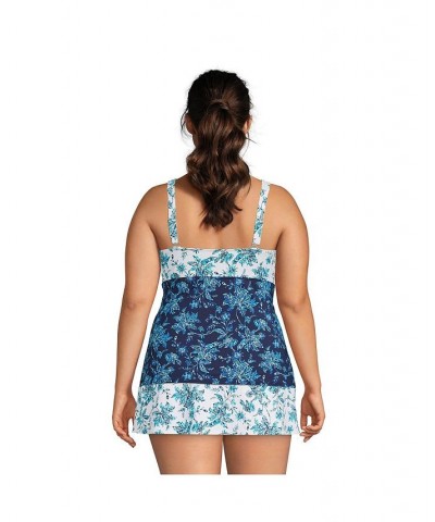 Women's Plus Size Long V-Neck Wrap Underwire Tankini Swimsuit Top Blue $44.62 Swimsuits