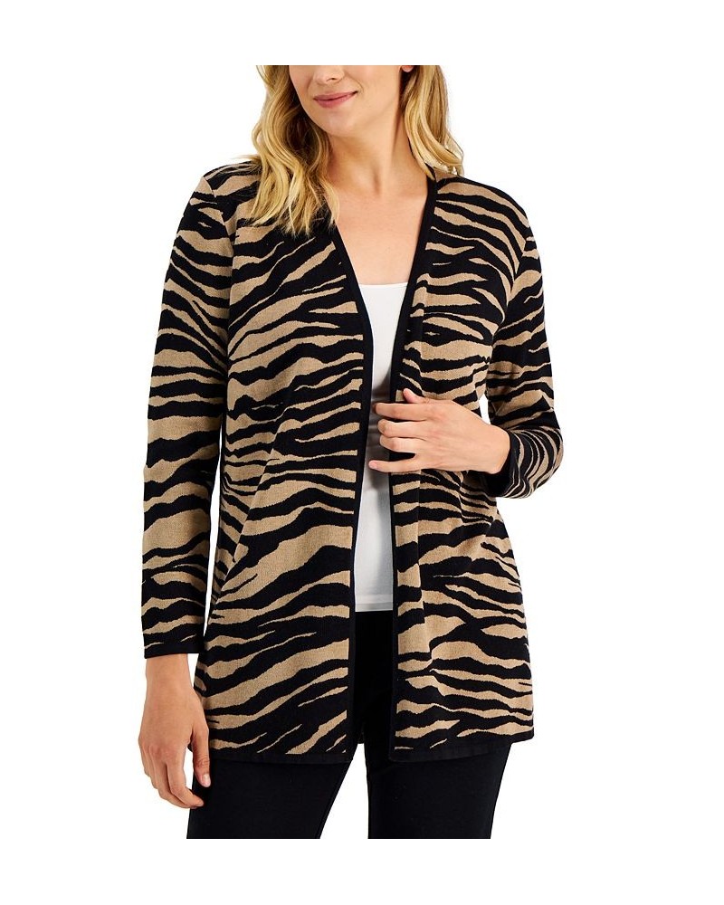 Zebra-Print Long Open Cardigan New Fawn Combo $12.37 Sweaters