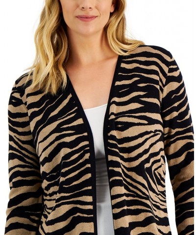 Zebra-Print Long Open Cardigan New Fawn Combo $12.37 Sweaters