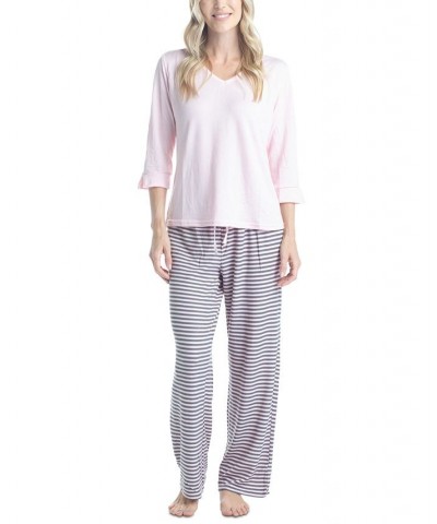 Women's 3/4 Sleeve Top & Boot-Cut Pajama Pants Set Gray $34.22 Sleepwear