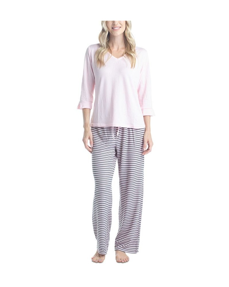 Women's 3/4 Sleeve Top & Boot-Cut Pajama Pants Set Gray $34.22 Sleepwear