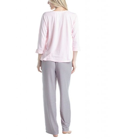 Women's 3/4 Sleeve Top & Boot-Cut Pajama Pants Set Gray $34.22 Sleepwear