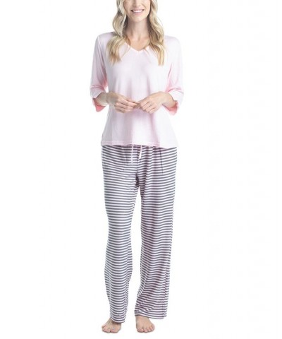 Women's 3/4 Sleeve Top & Boot-Cut Pajama Pants Set Gray $34.22 Sleepwear