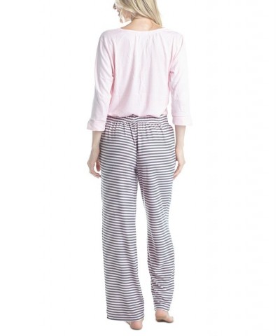 Women's 3/4 Sleeve Top & Boot-Cut Pajama Pants Set Gray $34.22 Sleepwear