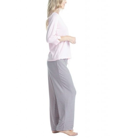 Women's 3/4 Sleeve Top & Boot-Cut Pajama Pants Set Gray $34.22 Sleepwear