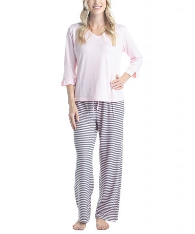 Women's 3/4 Sleeve Top & Boot-Cut Pajama Pants Set Gray $34.22 Sleepwear