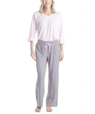 Women's 3/4 Sleeve Top & Boot-Cut Pajama Pants Set Gray $34.22 Sleepwear