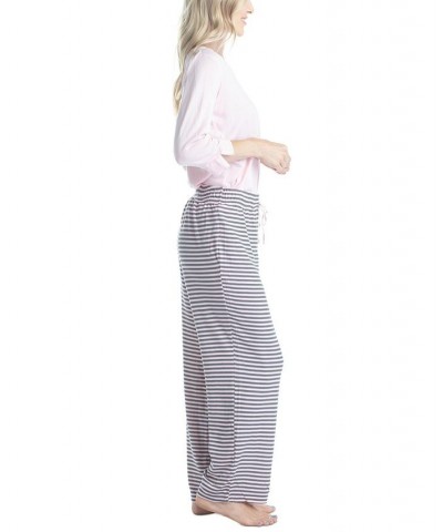 Women's 3/4 Sleeve Top & Boot-Cut Pajama Pants Set Gray $34.22 Sleepwear