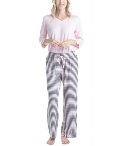 Women's 3/4 Sleeve Top & Boot-Cut Pajama Pants Set Gray $34.22 Sleepwear