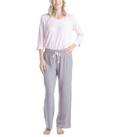 Women's 3/4 Sleeve Top & Boot-Cut Pajama Pants Set Gray $34.22 Sleepwear