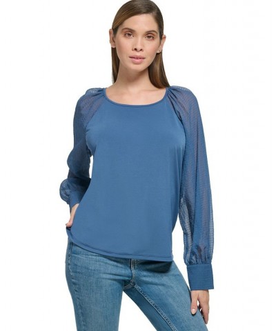 Women's Mixed Media Sheer-Sleeve Top Oceana $17.60 Tops