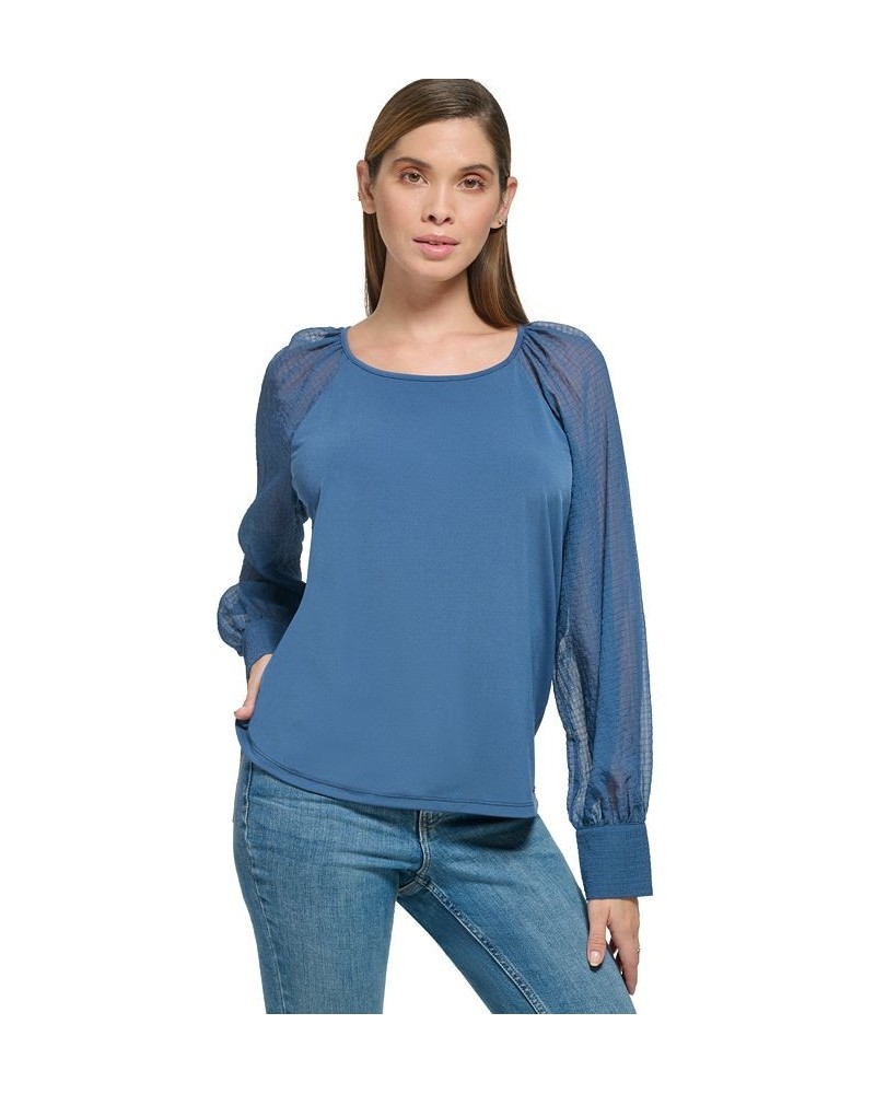 Women's Mixed Media Sheer-Sleeve Top Oceana $17.60 Tops