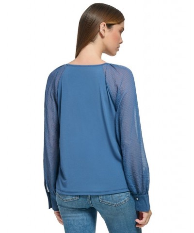 Women's Mixed Media Sheer-Sleeve Top Oceana $17.60 Tops