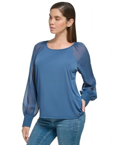 Women's Mixed Media Sheer-Sleeve Top Oceana $17.60 Tops