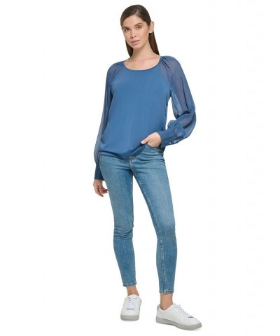 Women's Mixed Media Sheer-Sleeve Top Oceana $17.60 Tops