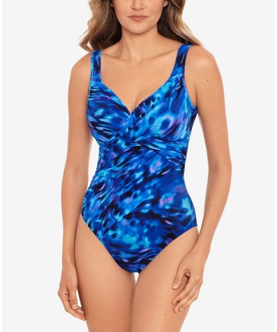 Revele Underwire One-Piece Swimsuit Cloud Leopard Blue $70.04 Swimsuits