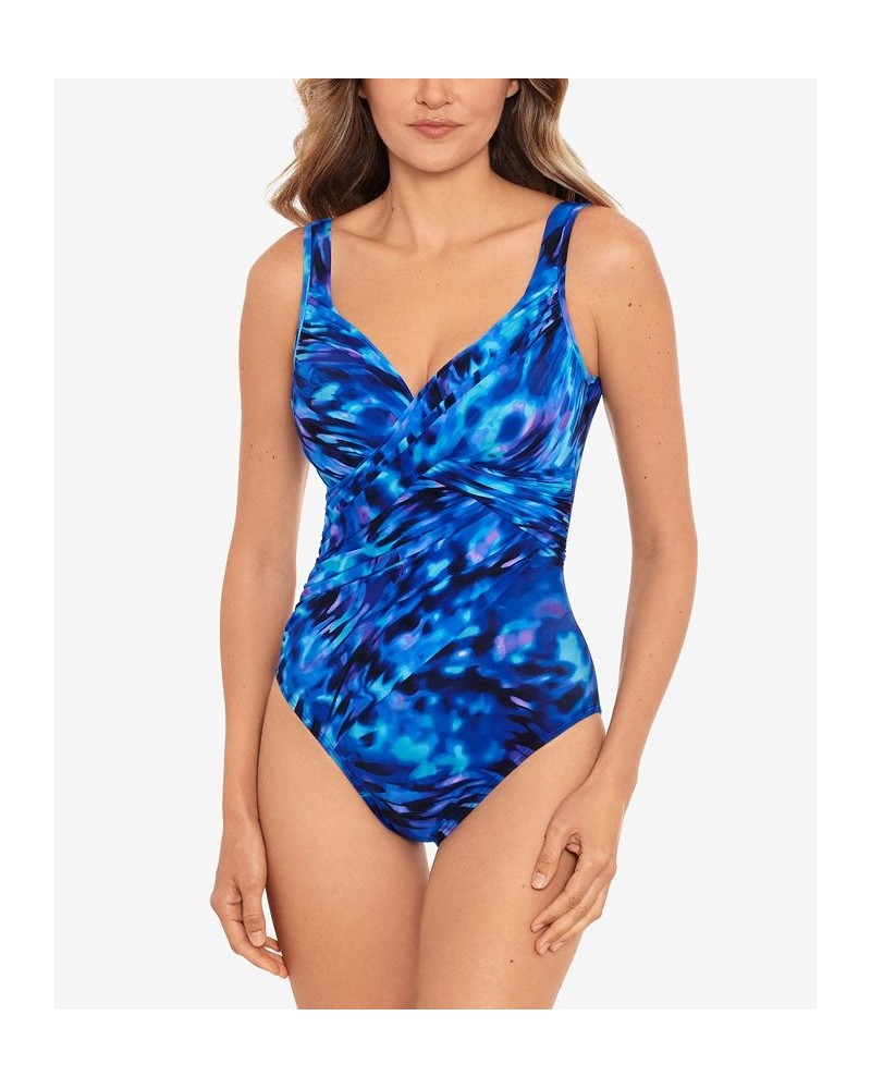 Revele Underwire One-Piece Swimsuit Cloud Leopard Blue $70.04 Swimsuits