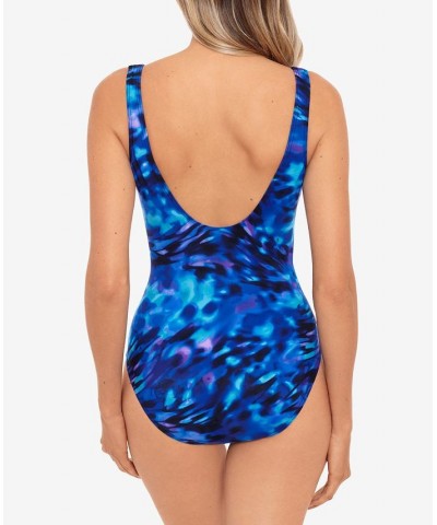 Revele Underwire One-Piece Swimsuit Cloud Leopard Blue $70.04 Swimsuits