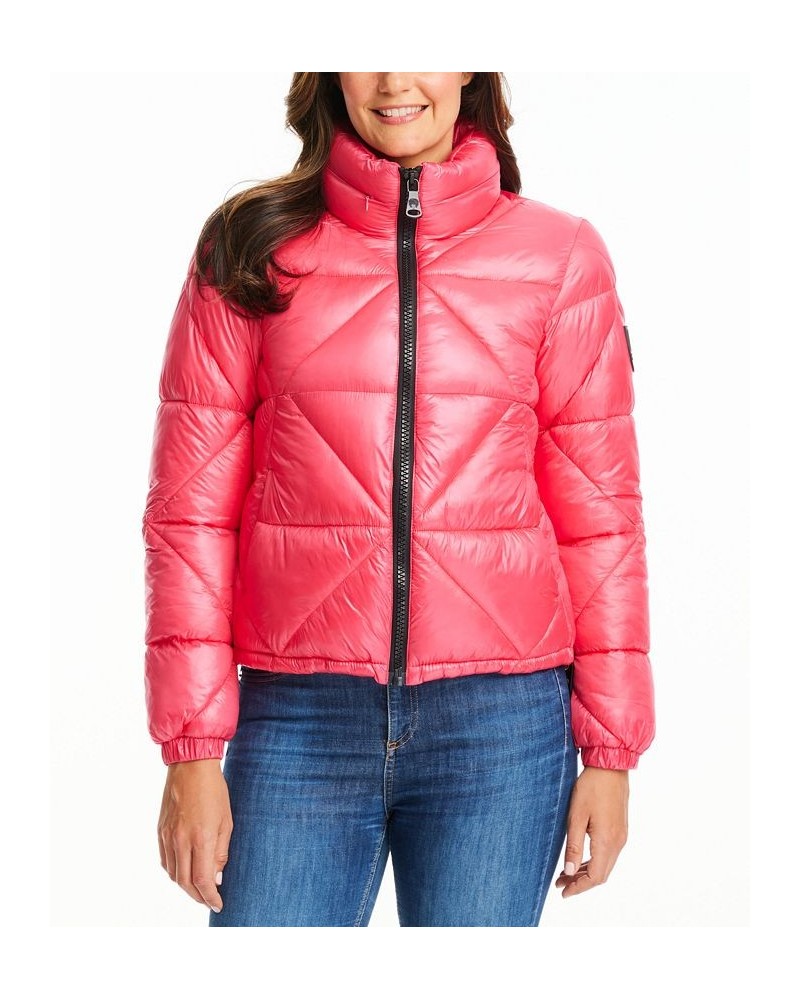 Women's Shine Hooded Cropped Puffer Coat Pink $57.40 Coats