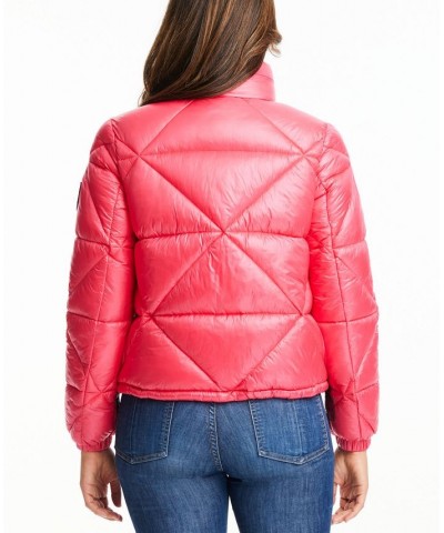 Women's Shine Hooded Cropped Puffer Coat Pink $57.40 Coats