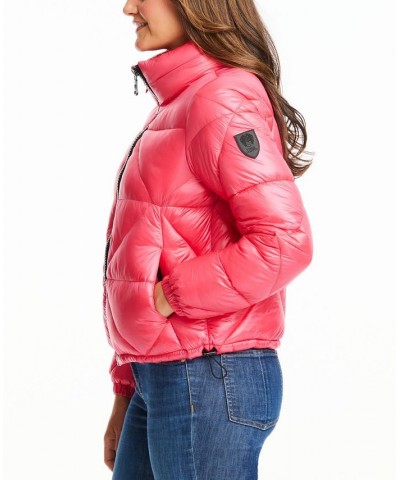 Women's Shine Hooded Cropped Puffer Coat Pink $57.40 Coats